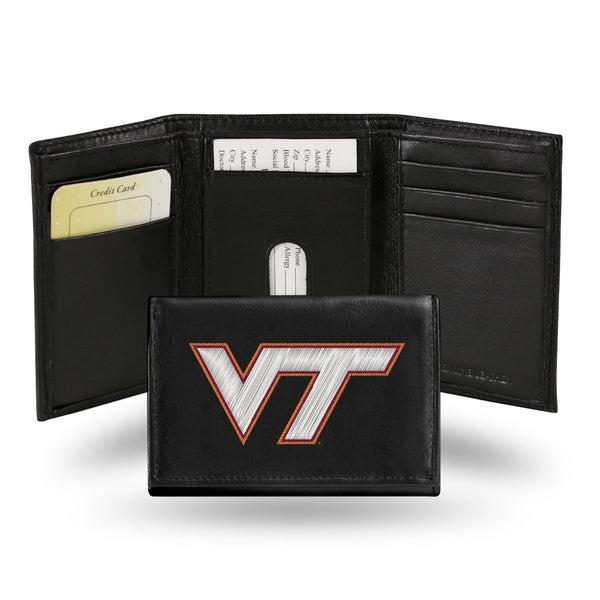 Wholesale NCAA Virginia Tech Hokies Embroidered Genuine Leather Tri-fold Wallet 3.25" x 4.25" - Slim By Rico Industries