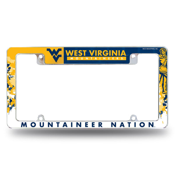 Wholesale NCAA West Virginia Mountaineers 12" x 6" Chrome All Over Automotive License Plate Frame for Car/Truck/SUV By Rico Industries