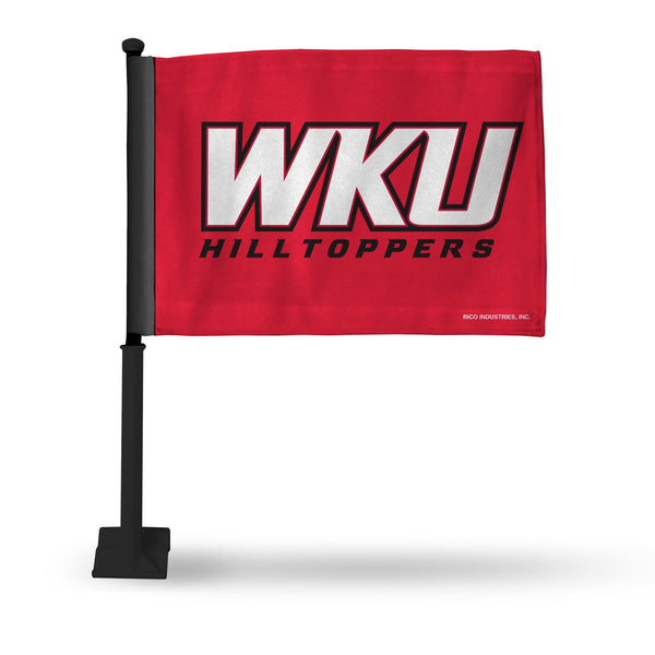 Wholesale NCAA Western Kentucky Hilltoppers Double Sided Car Flag - 16" x 19" - Strong Black Pole that Hooks Onto Car/Truck/Automobile By Rico Industries