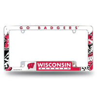 Wholesale NCAA Wisconsin Badgers 12" x 6" Chrome All Over Automotive License Plate Frame for Car/Truck/SUV By Rico Industries