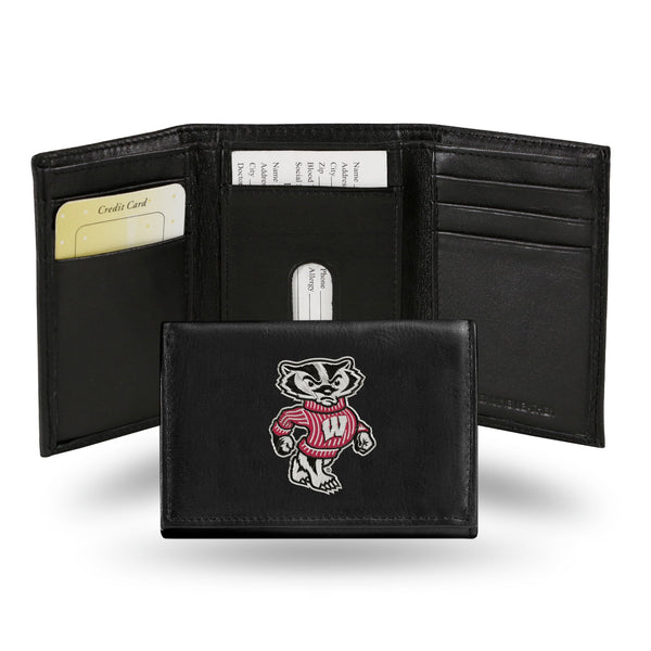 Wholesale NCAA Wisconsin Badgers Embroidered Genuine Leather Tri-fold Wallet 3.25" x 4.25" - Slim By Rico Industries