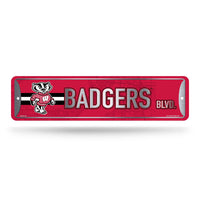 Wholesale NCAA Wisconsin Badgers Metal Street Sign 4" x 15" Home Décor - Bedroom - Office - Man Cave By Rico Industries