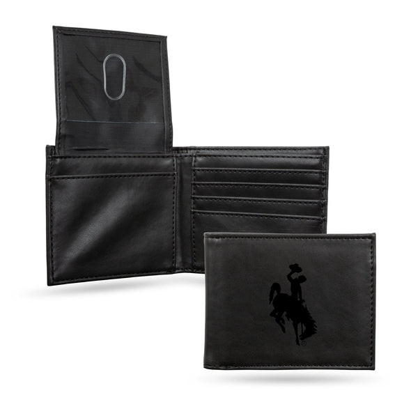 Wholesale NCAA Wyoming Cowboys Laser Engraved Black Tri-Fold Wallet - Men's Accessory By Rico Industries