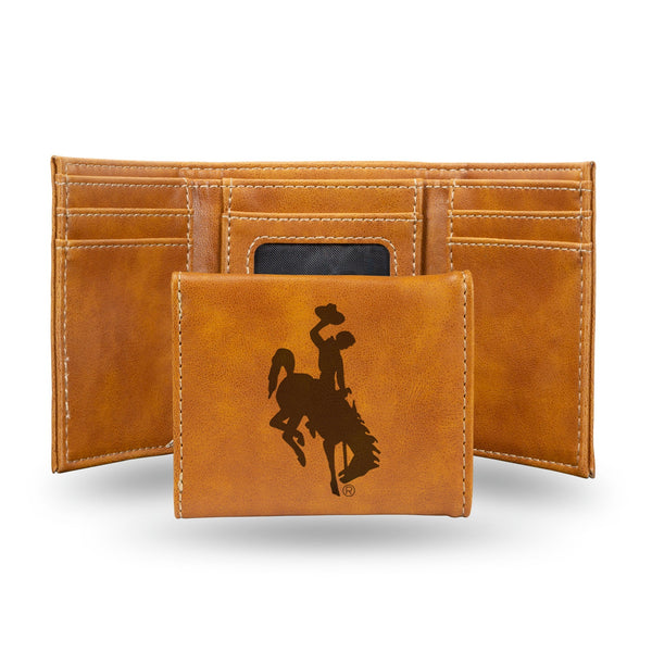 Wholesale NCAA Wyoming Cowboys Laser Engraved Brown Tri-Fold Wallet - Men's Accessory By Rico Industries