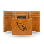 Wholesale NFL Arizona Cardinals Laser Engraved Brown Tri-Fold Wallet - Men's Accessory By Rico Industries
