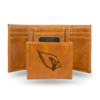 Wholesale NFL Arizona Cardinals Laser Engraved Brown Tri-Fold Wallet - Men's Accessory By Rico Industries