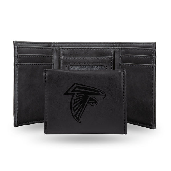 Wholesale NFL Atlanta Falcons Laser Engraved Black Tri-Fold Wallet - Men's Accessory By Rico Industries