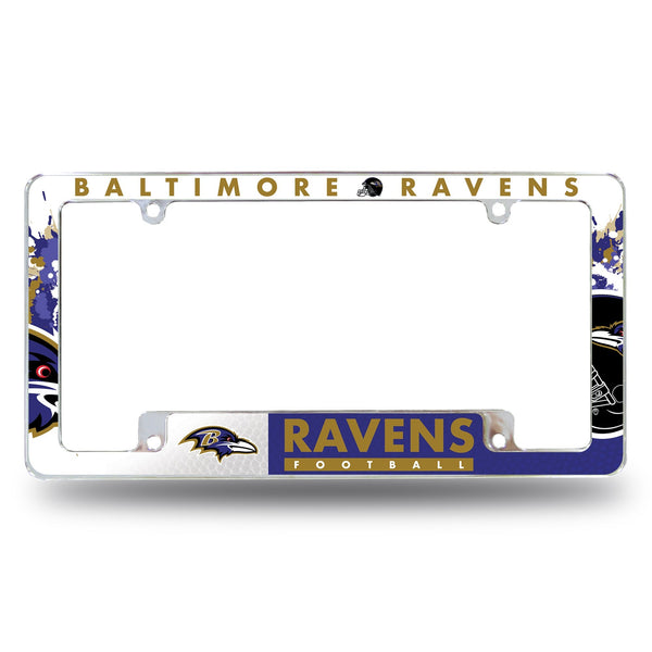 Wholesale NFL Baltimore Ravens 12" x 6" Chrome All Over Automotive License Plate Frame for Car/Truck/SUV By Rico Industries