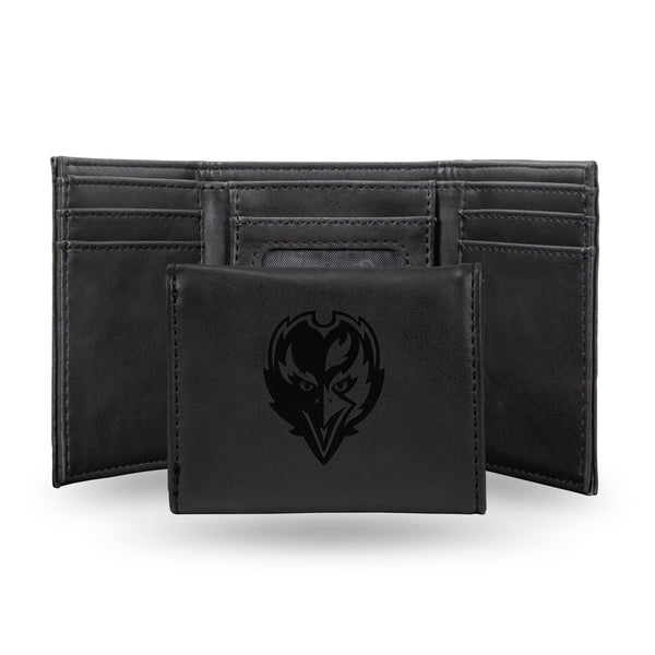 Wholesale NFL Baltimore Ravens Laser Engraved Black Tri-Fold Wallet - Men's Accessory By Rico Industries