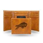 Wholesale NFL Buffalo Bills Laser Engraved Brown Tri-Fold Wallet - Men's Accessory By Rico Industries