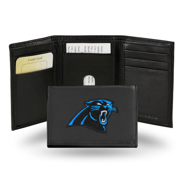 Wholesale NFL Carolina Panthers Embroidered Genuine Leather Tri-fold Wallet 3.25" x 4.25" - Slim By Rico Industries