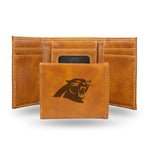 Wholesale NFL Carolina Panthers Laser Engraved Brown Tri-Fold Wallet - Men's Accessory By Rico Industries