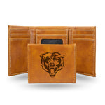 Wholesale NFL Chicago Bears Laser Engraved Brown Tri-Fold Wallet - Men's Accessory By Rico Industries