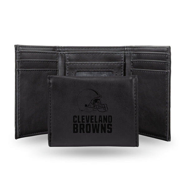 Wholesale NFL Cleveland Browns Laser Engraved Black Tri-Fold Wallet - Men's Accessory By Rico Industries