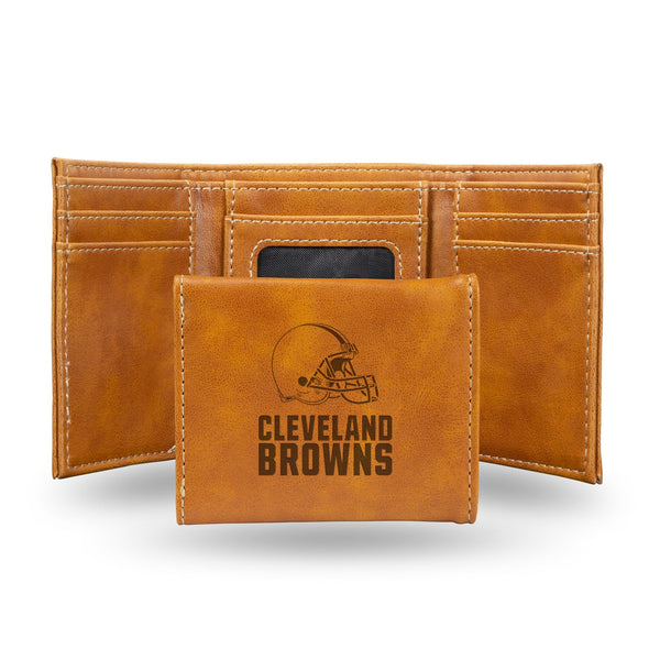 Wholesale NFL Cleveland Browns Laser Engraved Brown Tri-Fold Wallet - Men's Accessory By Rico Industries