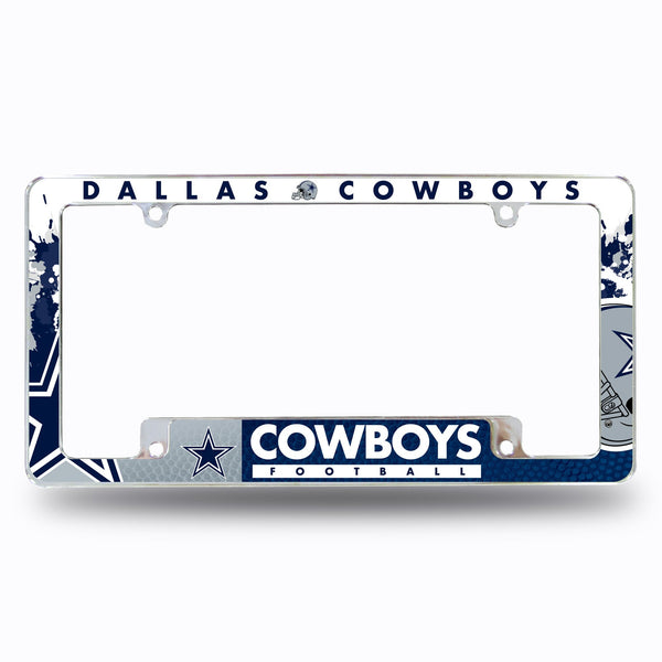 Wholesale NFL Dallas Cowboys 12" x 6" Chrome All Over Automotive License Plate Frame for Car/Truck/SUV By Rico Industries