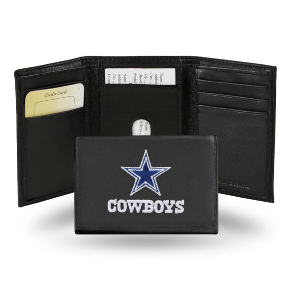 Wholesale NFL Dallas Cowboys Embroidered Genuine Leather Tri-fold Wallet 3.25" x 4.25" - Slim By Rico Industries