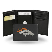 Wholesale NFL Denver Broncos Embroidered Genuine Leather Tri-fold Wallet 3.25" x 4.25" - Slim By Rico Industries