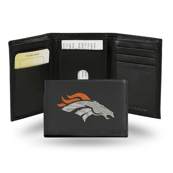 Wholesale NFL Denver Broncos Embroidered Genuine Leather Tri-fold Wallet 3.25" x 4.25" - Slim By Rico Industries