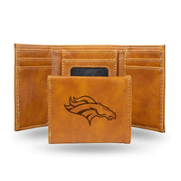 Wholesale NFL Denver Broncos Laser Engraved Brown Tri-Fold Wallet - Men's Accessory By Rico Industries