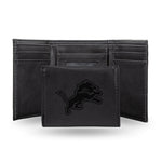 Wholesale NFL Detroit Lions Laser Engraved Black Tri-Fold Wallet - Men's Accessory By Rico Industries