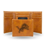 Wholesale NFL Detroit Lions Laser Engraved Brown Tri-Fold Wallet - Men's Accessory By Rico Industries