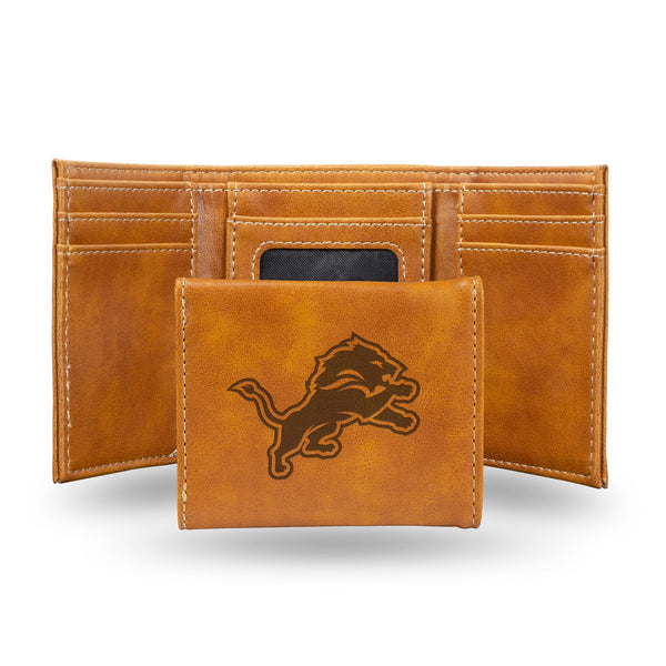 Wholesale NFL Detroit Lions Laser Engraved Brown Tri-Fold Wallet - Men's Accessory By Rico Industries