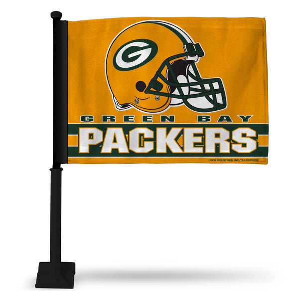 Wholesale NFL Green Bay Packers Double Sided Car Flag - 16" x 19" - Strong Black Pole that Hooks Onto Car/Truck/Automobile By Rico Industries