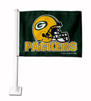 Wholesale NFL Green Bay Packers Helmet Logo Double Sided Car Flag - 16" x 19" - Strong Pole that Hooks Onto Car/Truck/Automobile By Rico Industries