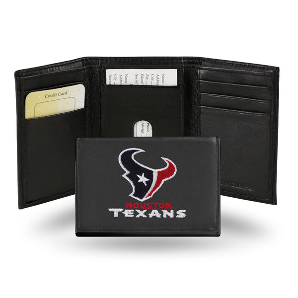 Wholesale NFL Houston Texans Embroidered Genuine Leather Tri-fold Wallet 3.25" x 4.25" - Slim By Rico Industries