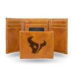 Wholesale NFL Houston Texans Laser Engraved Brown Tri-Fold Wallet - Men's Accessory By Rico Industries