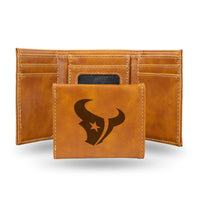 Wholesale NFL Houston Texans Laser Engraved Brown Tri-Fold Wallet - Men's Accessory By Rico Industries