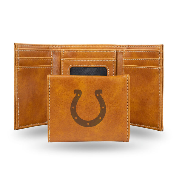 Wholesale NFL Indianapolis Colts Laser Engraved Brown Tri-Fold Wallet - Men's Accessory By Rico Industries