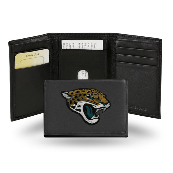 Wholesale NFL Jacksonville Jaguars Embroidered Genuine Leather Tri-fold Wallet 3.25" x 4.25" - Slim By Rico Industries