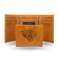 Wholesale NFL Jacksonville Jaguars Laser Engraved Brown Tri-Fold Wallet - Men's Accessory By Rico Industries