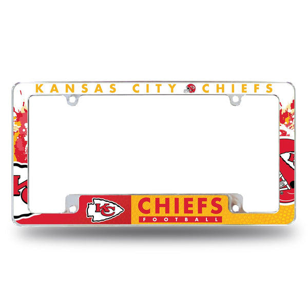 Wholesale NFL Kansas City Chiefs 12" x 6" Chrome All Over Automotive License Plate Frame for Car/Truck/SUV By Rico Industries