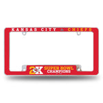 Wholesale NFL Kansas City Chiefs 12" x 6" Chrome Multi Time Champ All Over Automotive License Plate Frame for Car/Truck/SUV By Rico Industries