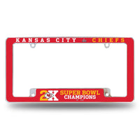 Wholesale NFL Kansas City Chiefs 12" x 6" Chrome Multi Time Champ All Over Automotive License Plate Frame for Car/Truck/SUV By Rico Industries