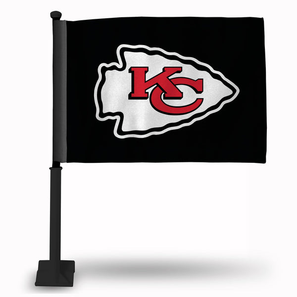 Wholesale NFL Kansas City Chiefs Double Sided Car Flag - 16" x 19" - Strong Black Pole that Hooks Onto Car/Truck/Automobile By Rico Industries