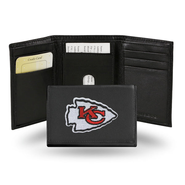 Wholesale NFL Kansas City Chiefs Embroidered Genuine Leather Tri-fold Wallet 3.25" x 4.25" - Slim By Rico Industries