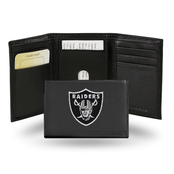 Wholesale NFL Las Vegas Raiders Embroidered Genuine Leather Tri-fold Wallet 3.25" x 4.25" - Slim By Rico Industries