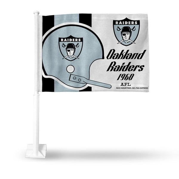 Wholesale NFL Las Vegas Raiders "Retro Design" Double Sided Car Flag - 16" x 19" - Strong Pole that Hooks Onto Car/Truck/Automobile By Rico Industries