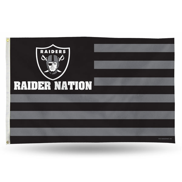 Wholesale NFL Las Vegas Raiders "Striped" 3' x 5' Banner Flag - Single Sided - Indoor or Outdoor - Home Décor By Rico Industries