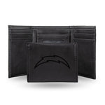 Wholesale NFL Los Angeles Chargers Laser Engraved Black Tri-Fold Wallet - Men's Accessory By Rico Industries
