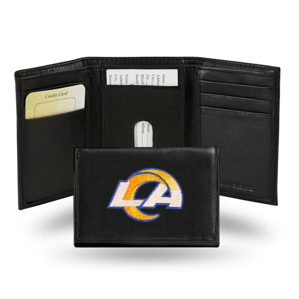 Wholesale NFL Los Angeles Rams Embroidered Genuine Leather Tri-fold Wallet 3.25" x 4.25" - Slim By Rico Industries