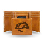 Wholesale NFL Los Angeles Rams Laser Engraved Brown Tri-Fold Wallet - Men's Accessory By Rico Industries