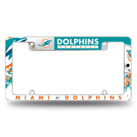 Wholesale NFL Miami Dolphins 12" x 6" Chrome All Over Automotive License Plate Frame for Car/Truck/SUV By Rico Industries