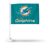 Wholesale NFL Miami Dolphins Double Sided Car Flag - 16" x 19" - Strong Pole that Hooks Onto Car/Truck/Automobile By Rico Industries