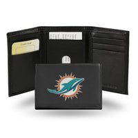 Wholesale NFL Miami Dolphins Embroidered Genuine Leather Tri-fold Wallet 3.25" x 4.25" - Slim By Rico Industries