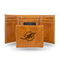 Wholesale NFL Miami Dolphins Laser Engraved Brown Tri-Fold Wallet - Men's Accessory By Rico Industries